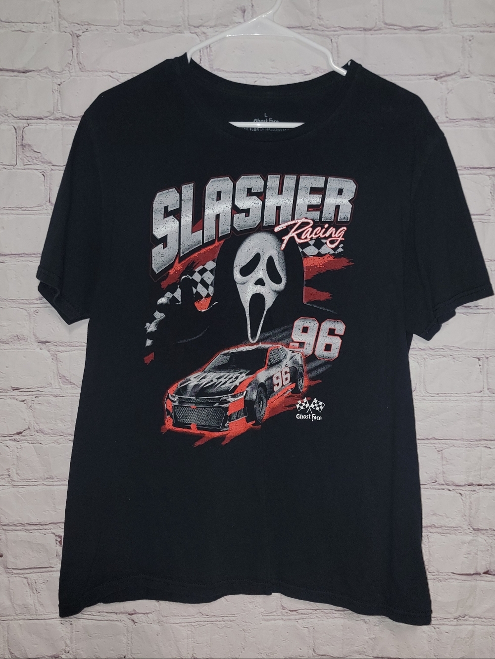 Ghost Face Slasher Mens  Racing Black Graphic Tshirt